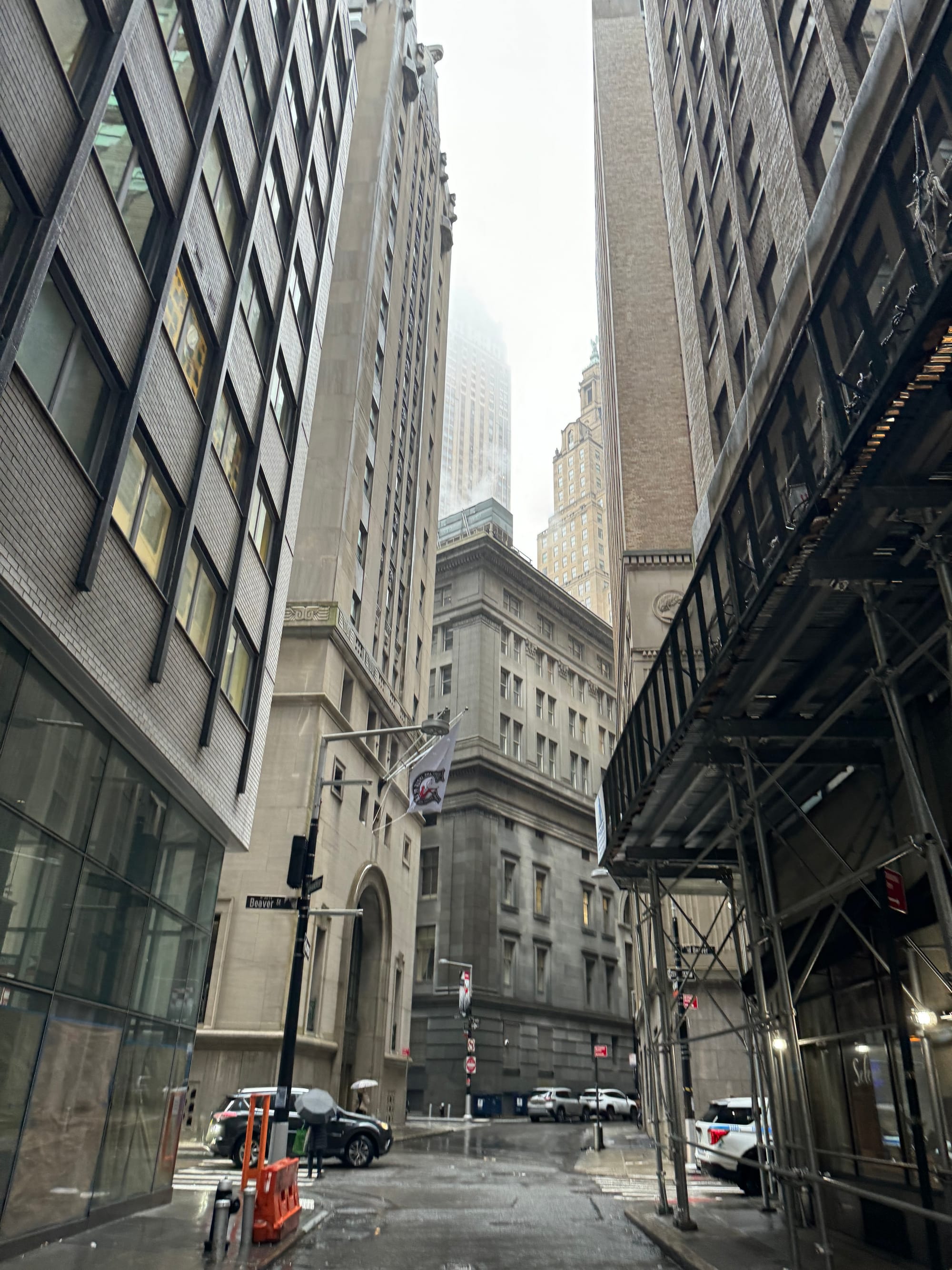 A mass of tall buildings in one of the densest parts of the Financial District. 